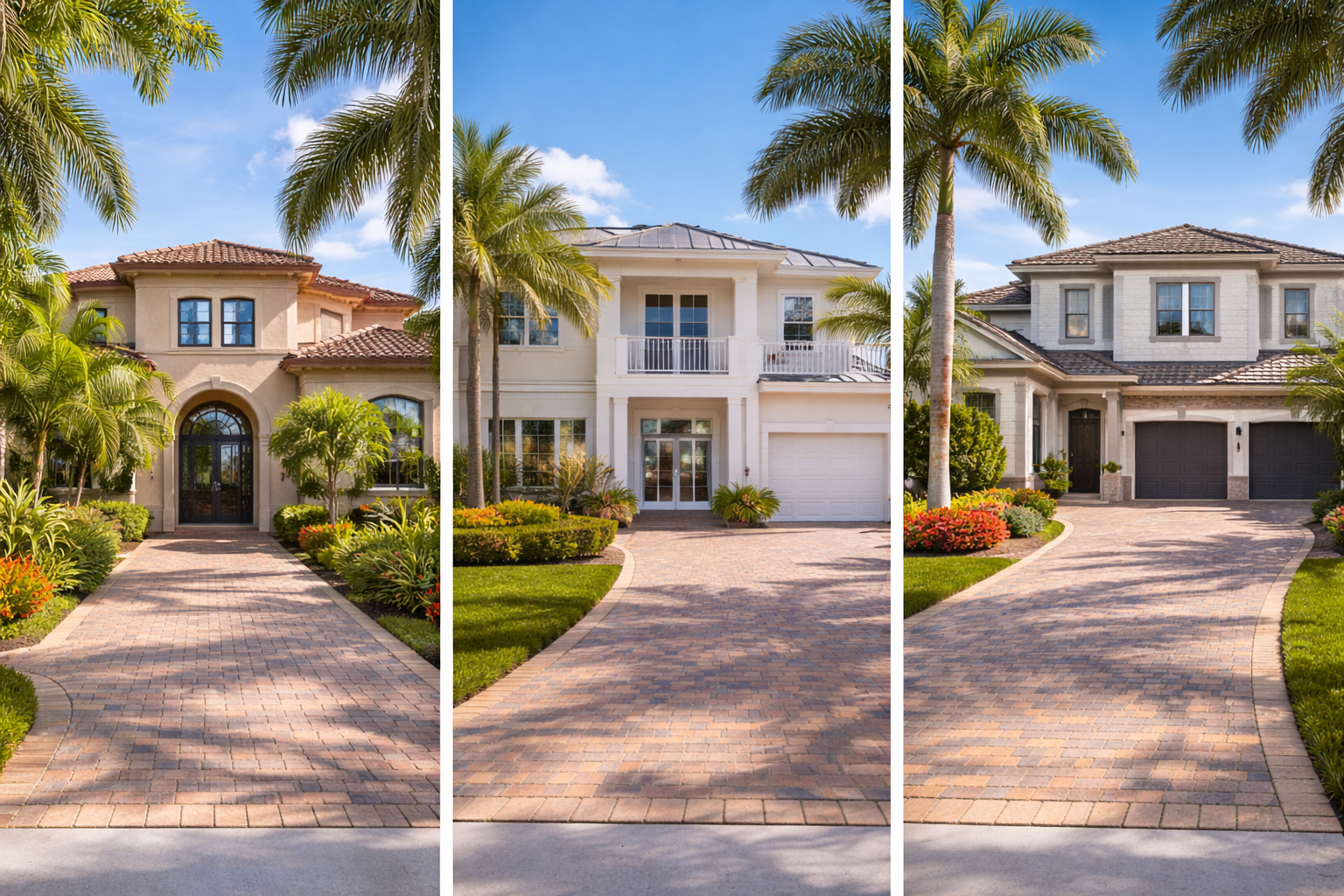 Stucco homes with tile roofs, the kind of exterior soft washing is designed for